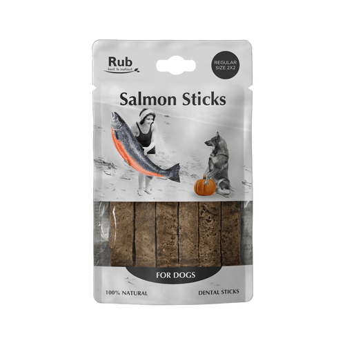 Premio Rub Stick Dental de Salmón para Perros 100g - Regular Size 2x2